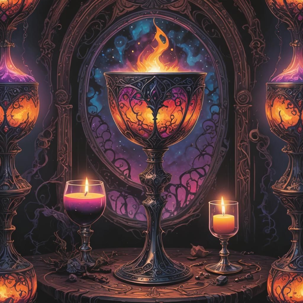 Psychedelic Elixir in Gothic Chalice at Dawn