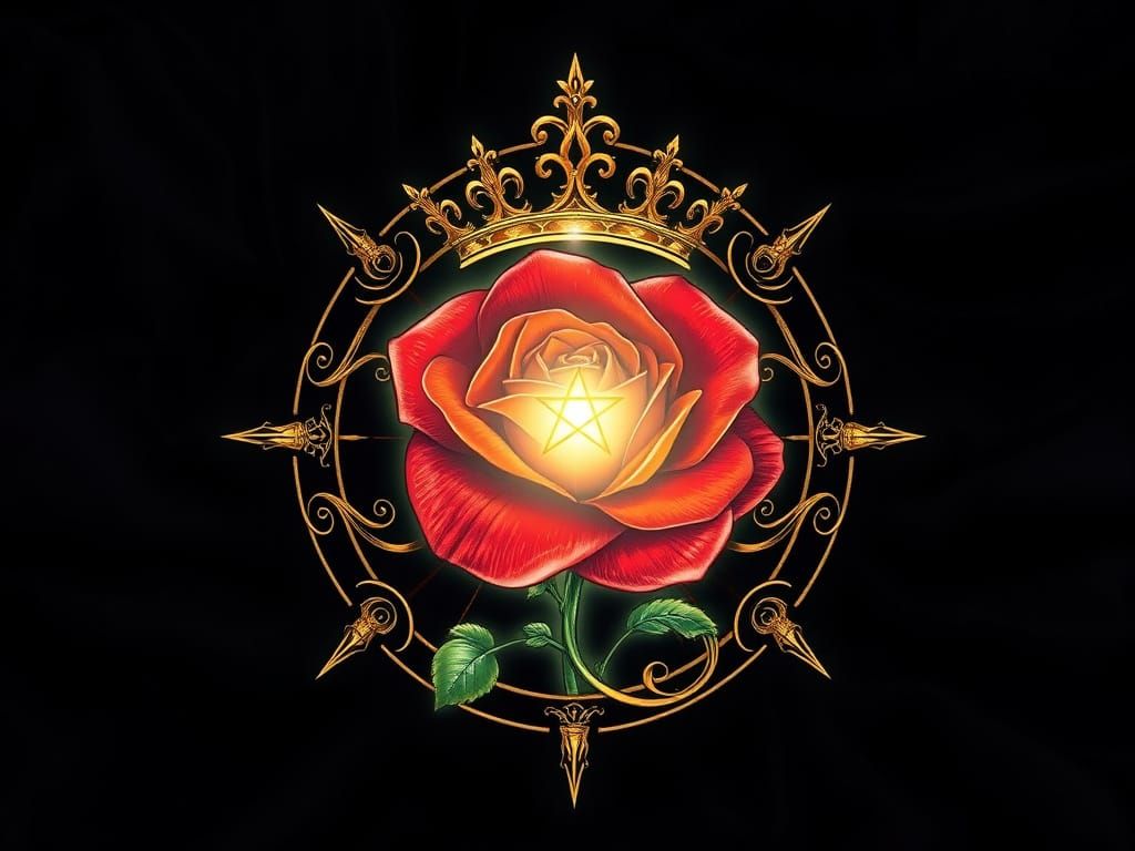Red rose and crown as a magical sigil