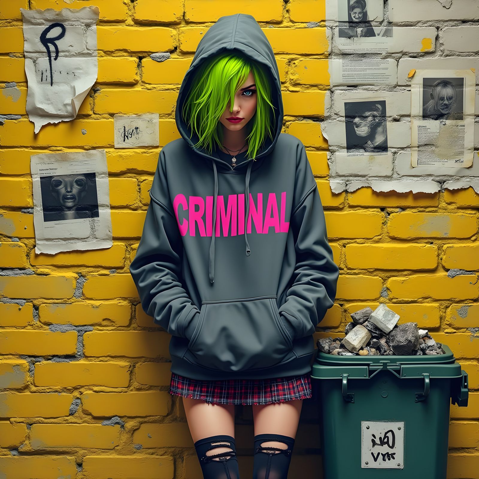 Fierce Punk Girl in Urban Graffiti Landscape