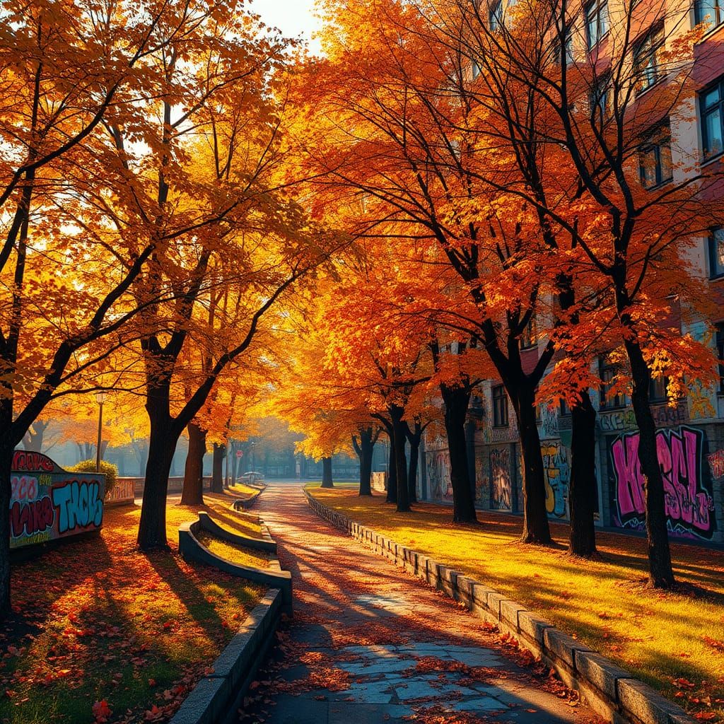 Autumn City Park in Splash Art Style