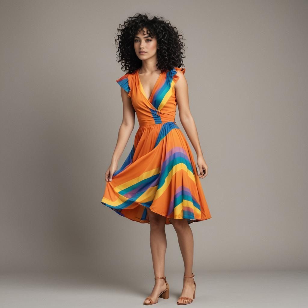Beautiful Pacific Islander Model in Rainbow Dress