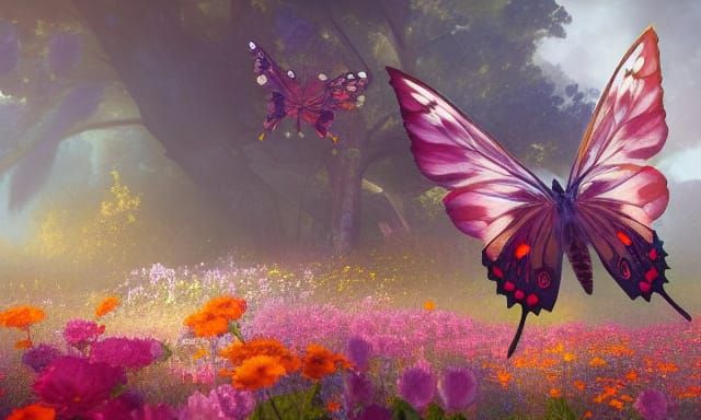 Butterfly Among Flowers, Detailed Concept Art