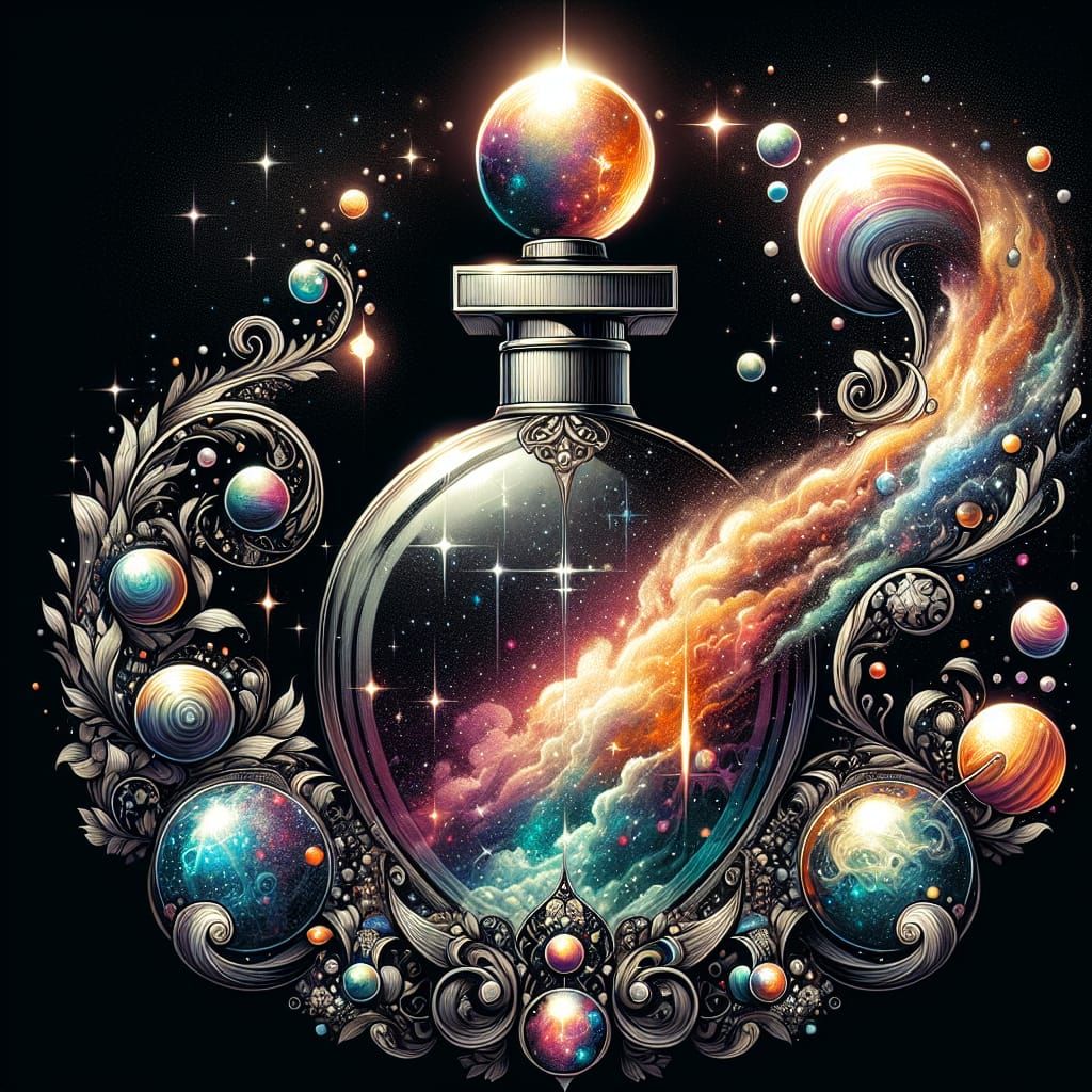 Nebula Planets Form Perfume Bottle in Graffiti Art