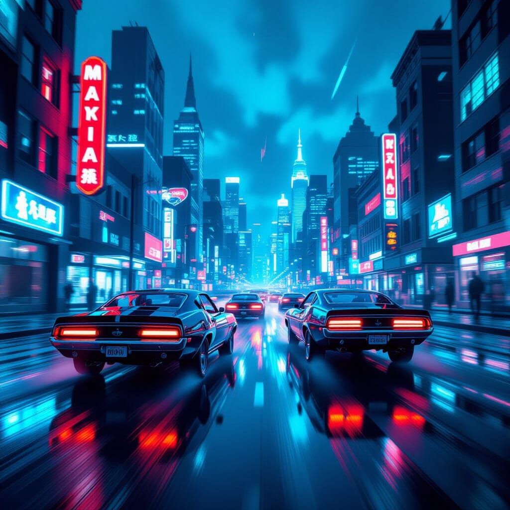 Neon City Muscle Car Chase: Dynamic Light & Speed