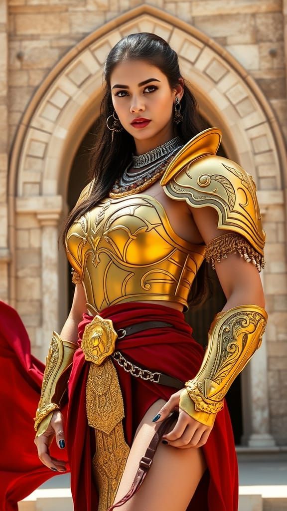 Fantasy Warrior Woman in Golden Armor