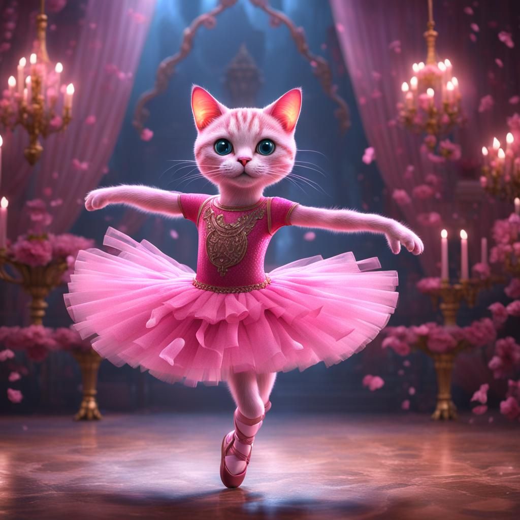 Pink Ballerina Cat Digital Painting