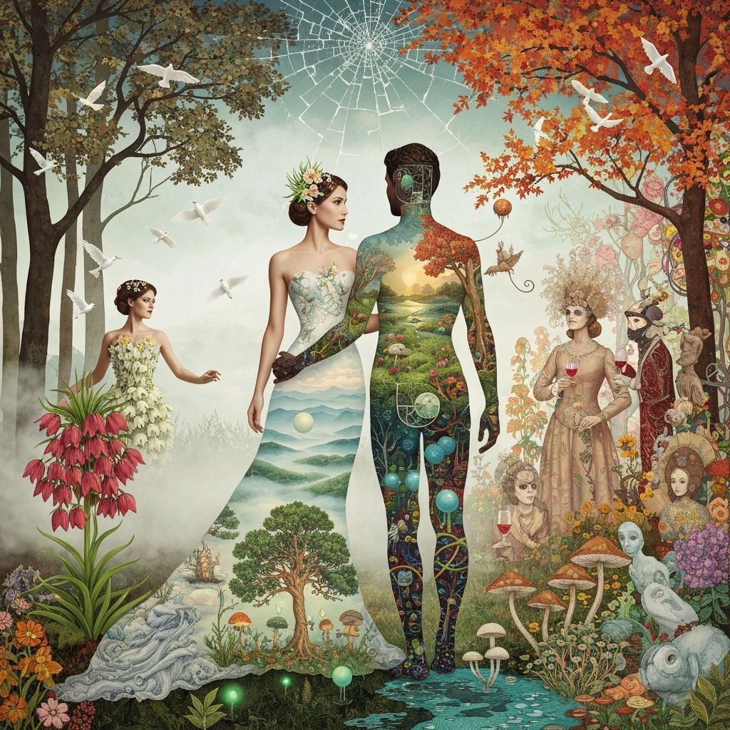 Woman in Fritillaria Dress: Surreal Dreamscape