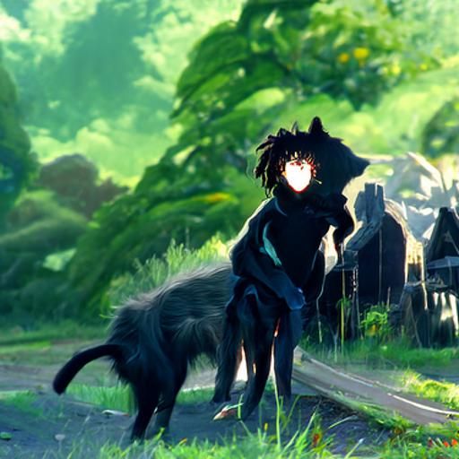 Werewolf Ninja and Pet in Anime Style