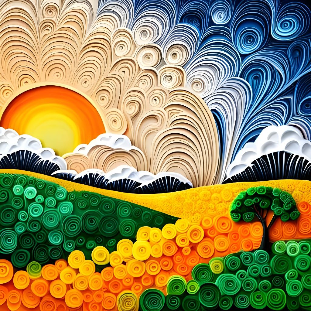 African Sunrise in Surreal 3D Paper Quilling Style