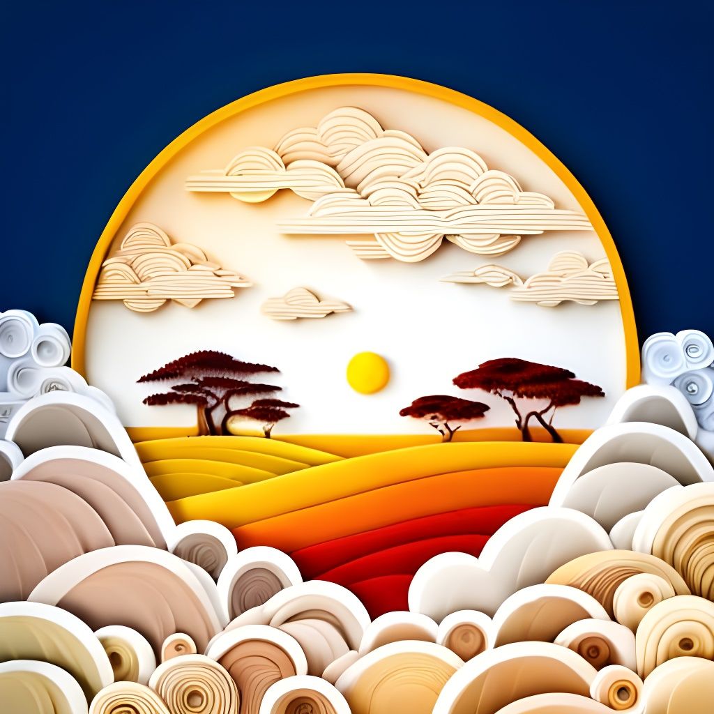 African Sunrise Paper Quilling 3D Landscape