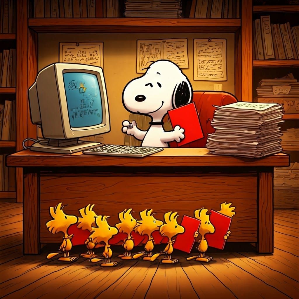Snoopy's Office Life in Schulz's Classic Style