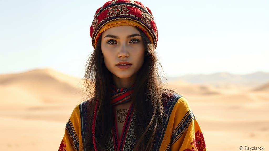 Central Asian Beauty in Traditional Turkmen Attire