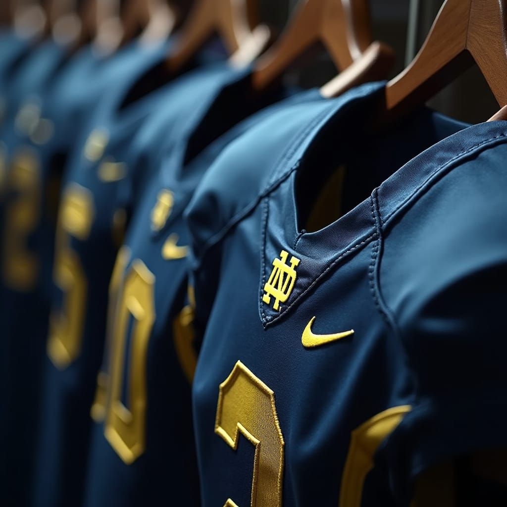 Hyperrealistic Photograph of Notre Dame Football Jerseys
