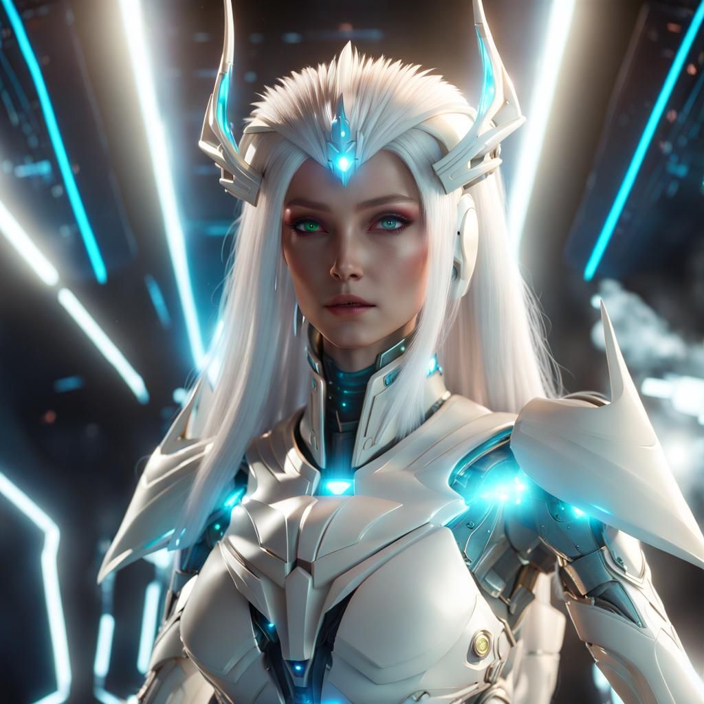 Cyborg Woman in Shimmering Armor: 3D Render