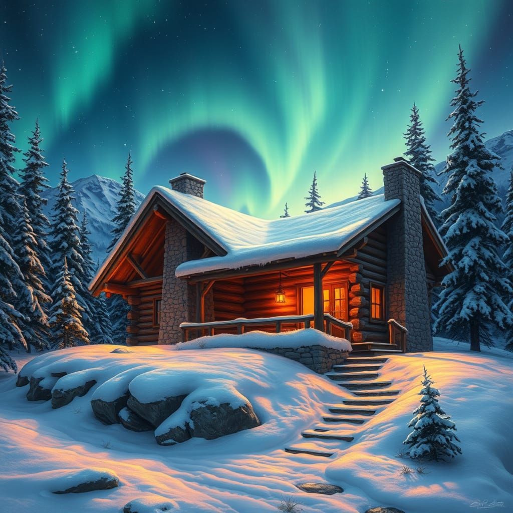 Surreal Winter Wonderland under the Northern Lights