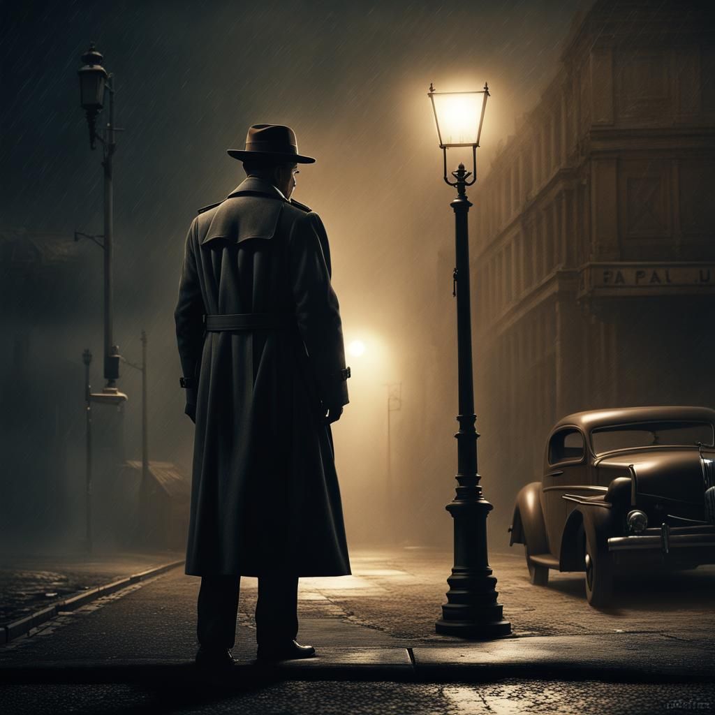 1930s Detective in Shadowed City Street