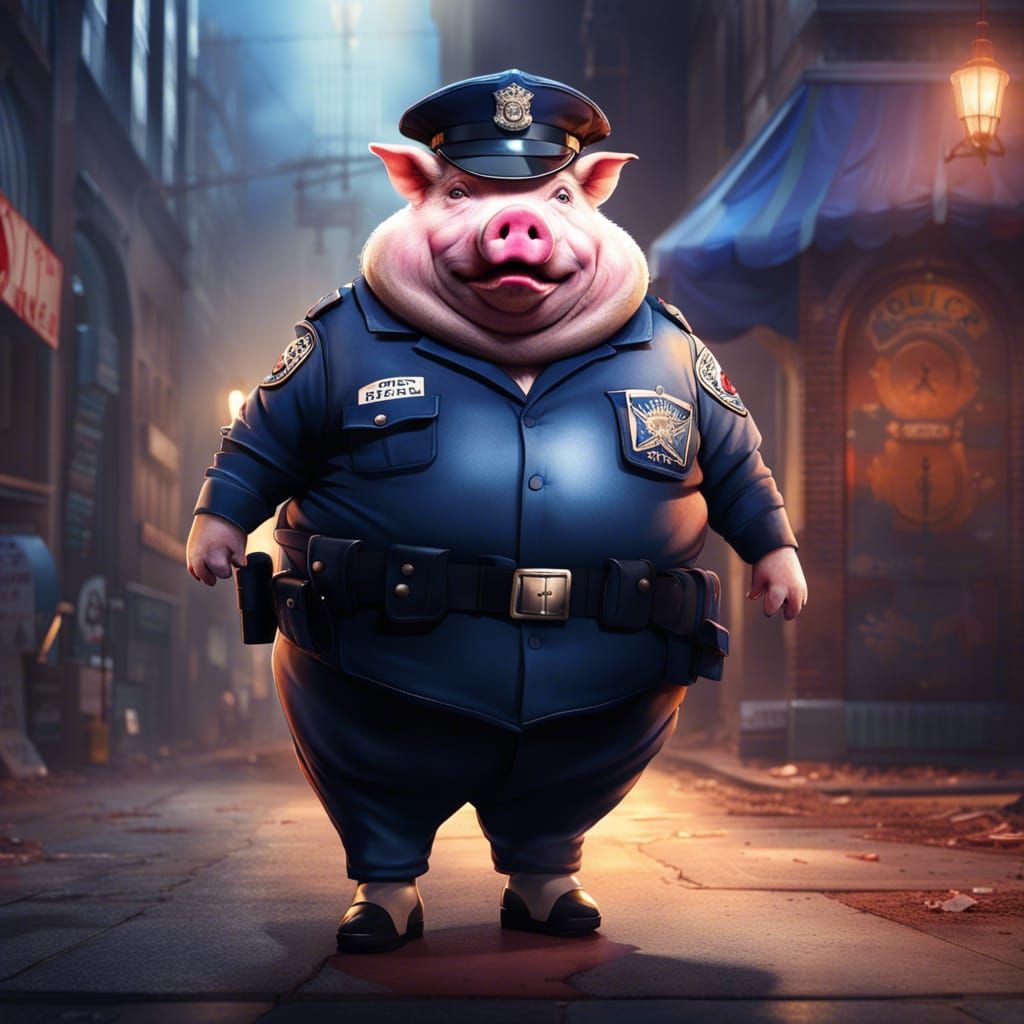 Pig Police Officer in Detailed Street Art Style