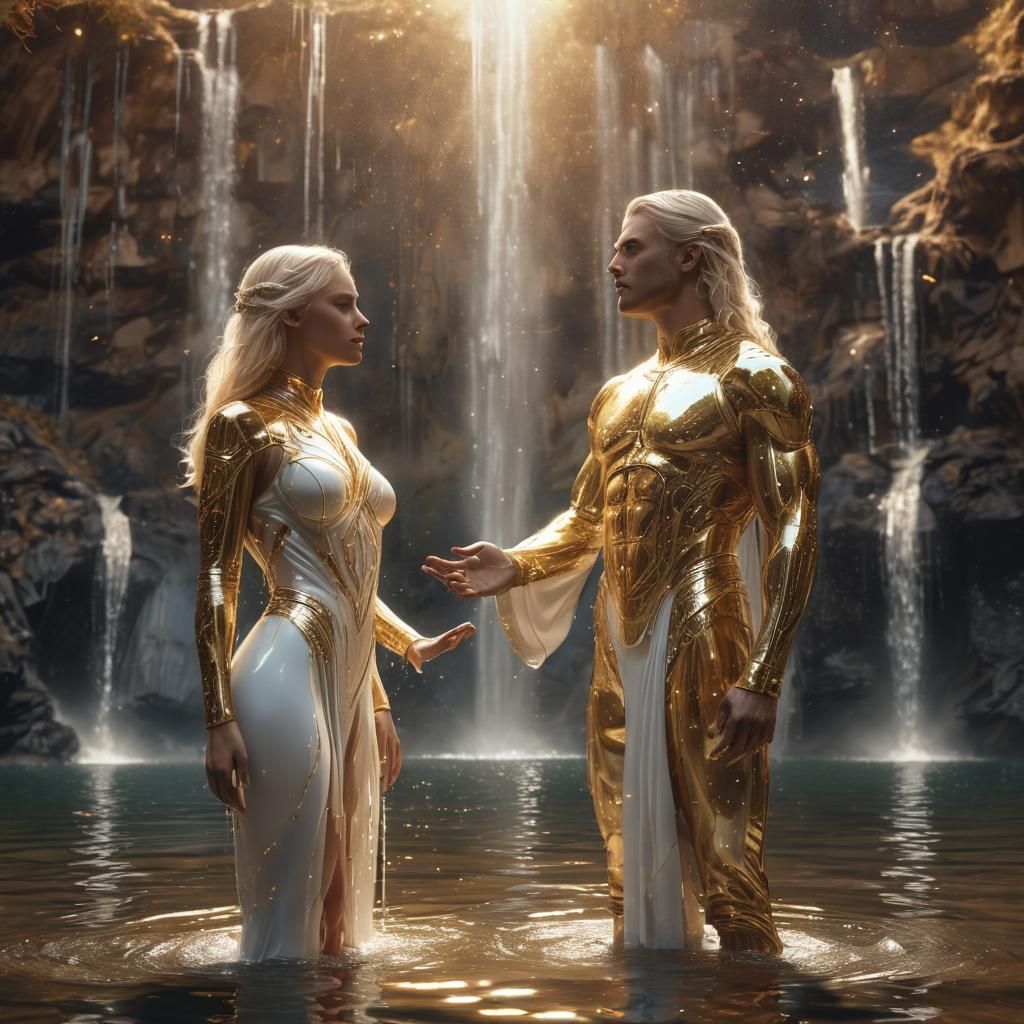 Astral Couple in Cosmic Mixed Media Illustration