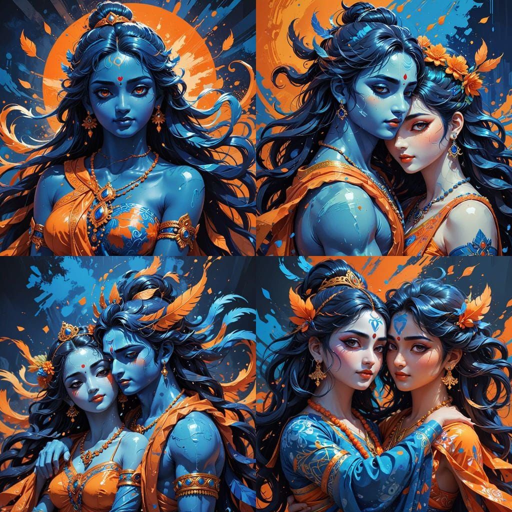 Divine Love in Vibrant Splashes: A Unity of Radha and Krishn...