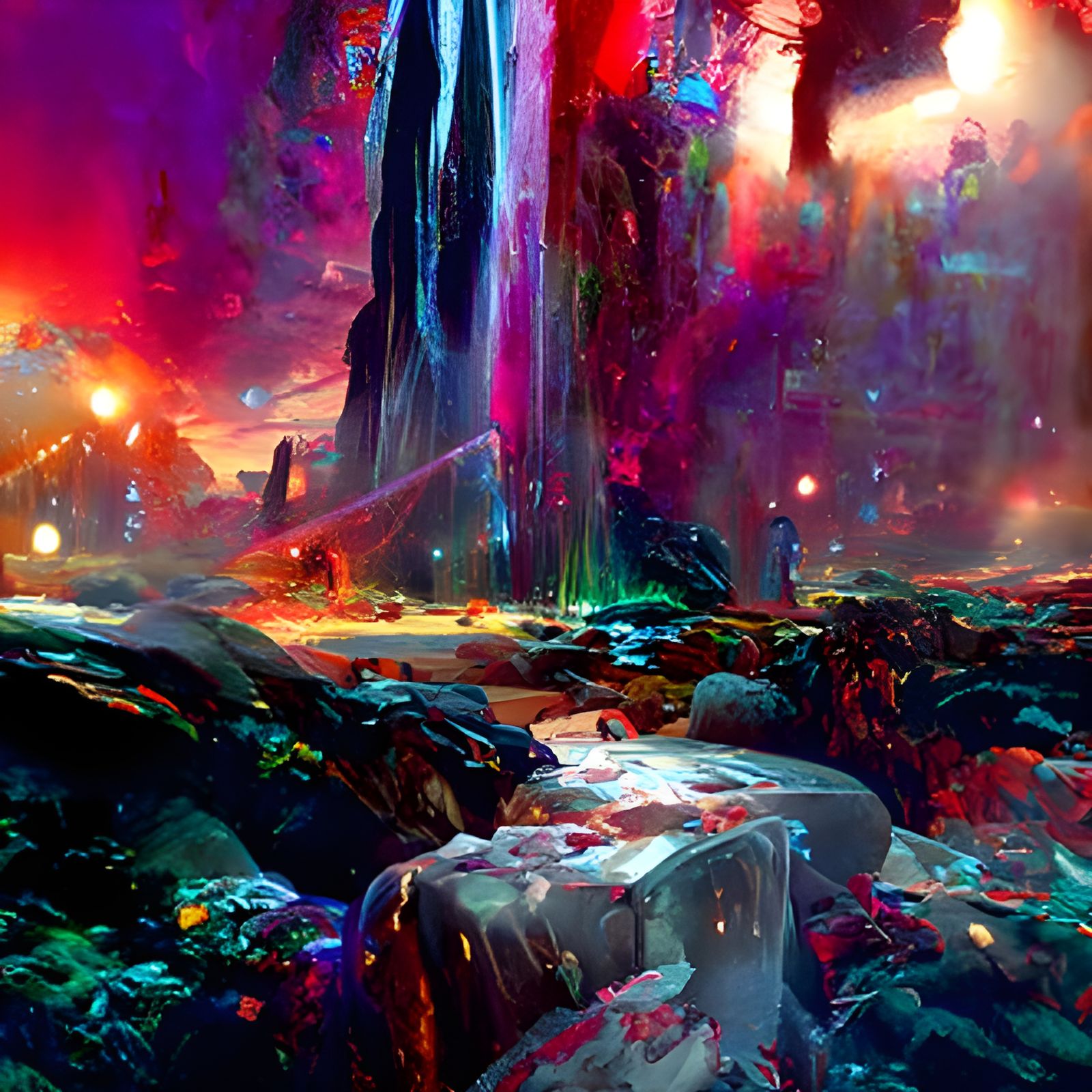 Crystal Waterfall at Sunset: Hyperrealistic Digital Painting