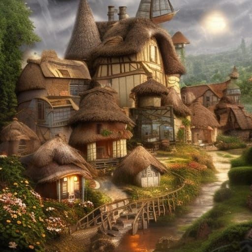 Detailed Dollhouse Village: A Digital Matte Painting