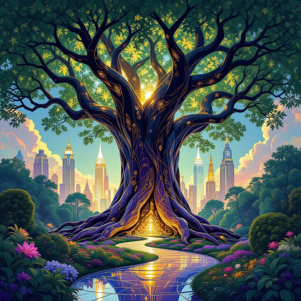 Amethyst Tree of Life in Art Nouveau Garden