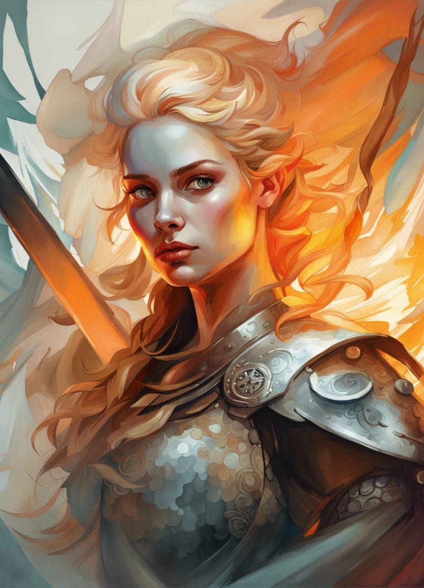 Valkyrie with Fire Sword Digital Painting