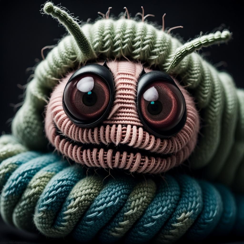 Knitted Caterpillar Portrait Inspired by Jeffries and Albi