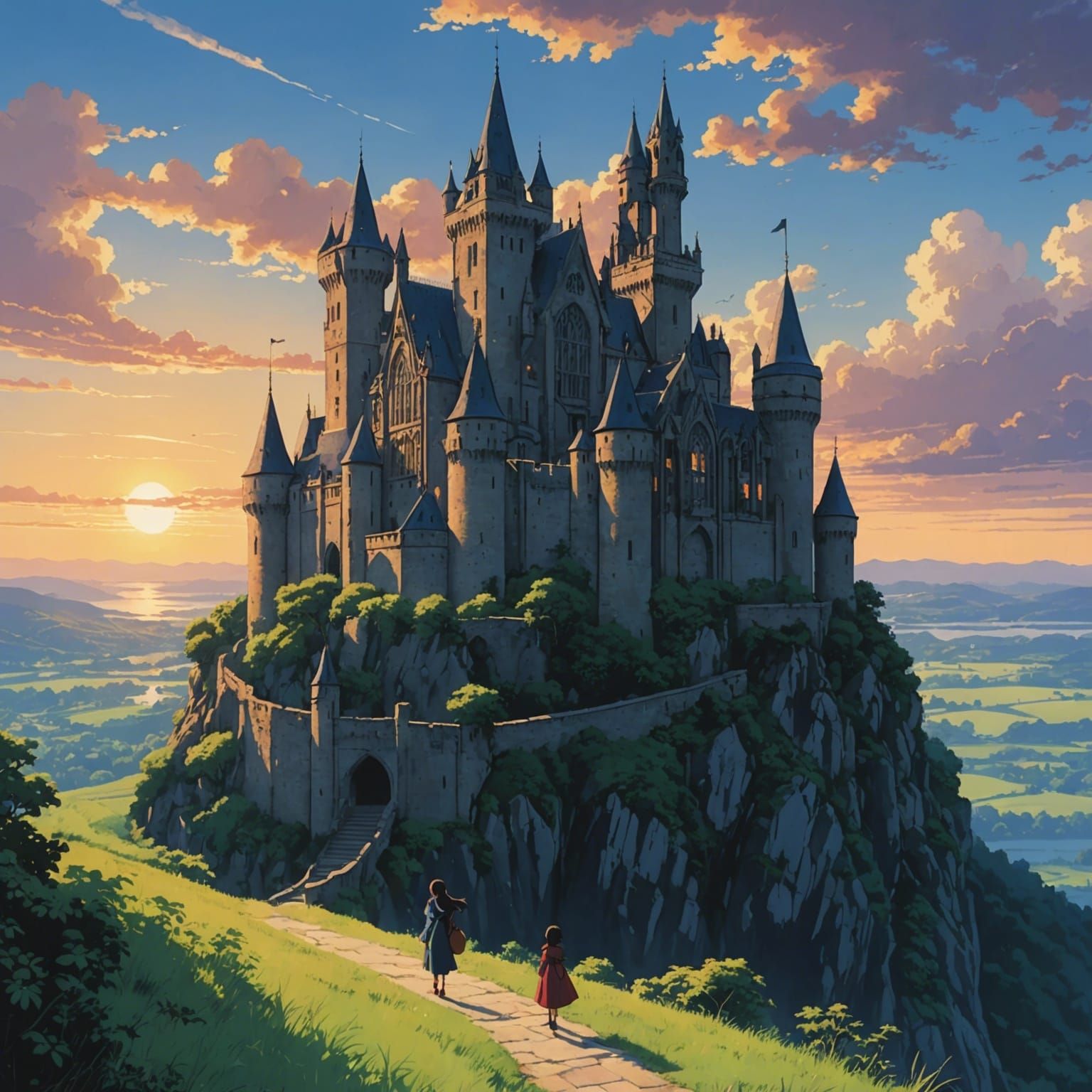 Anime Gothic Castle Sunset in Takeuchi Style