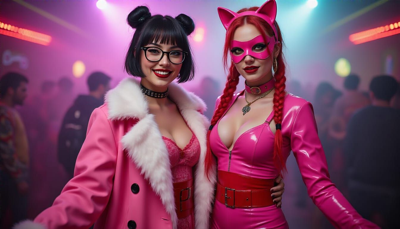 Gothic Rave Scene with Two Women Dancing