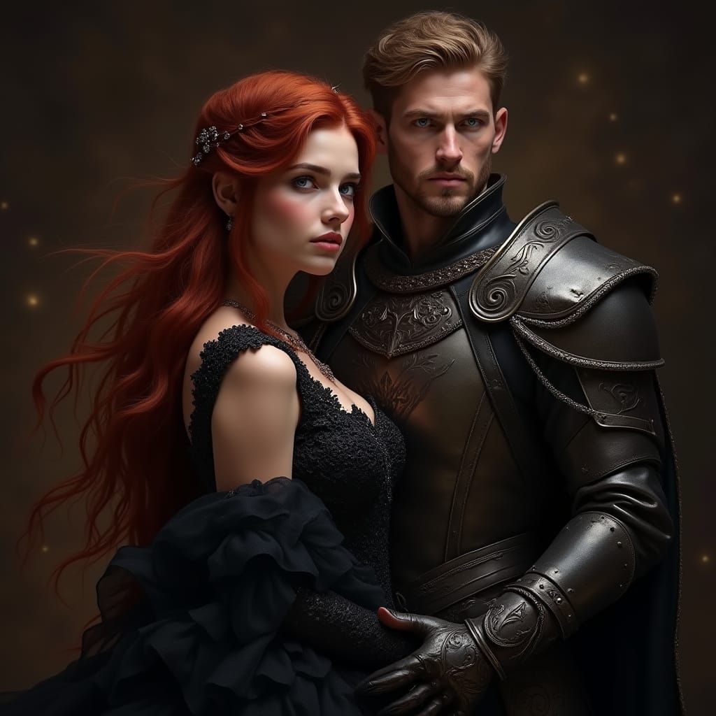 Regal Couple in Haute Couture, Dark Fantasy Style