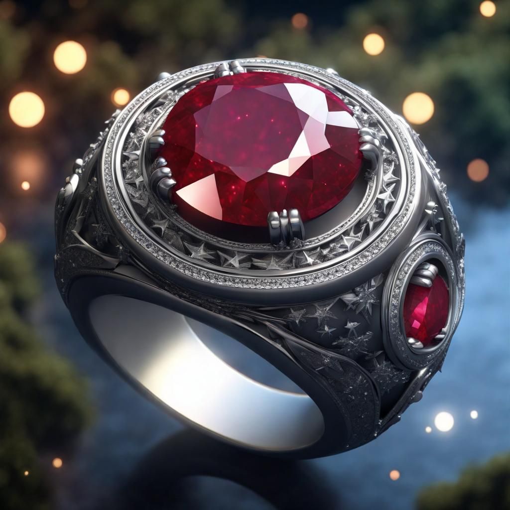 Mesmerizing Ruby Ring Under Night Sky in 3D
