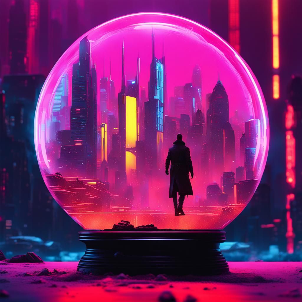 Cyberpunk City in a Snow Globe
