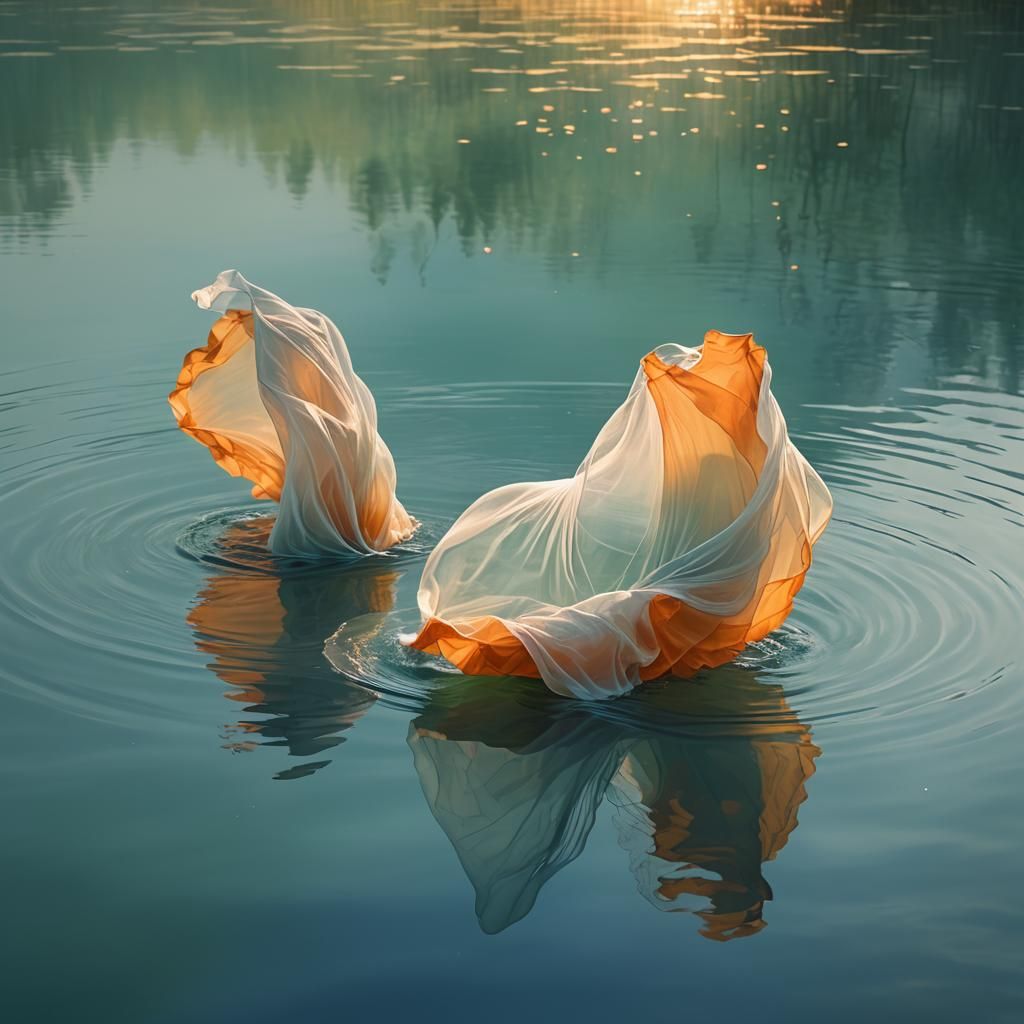 Veils Dancing at Dawn Over Lake: Digital Art