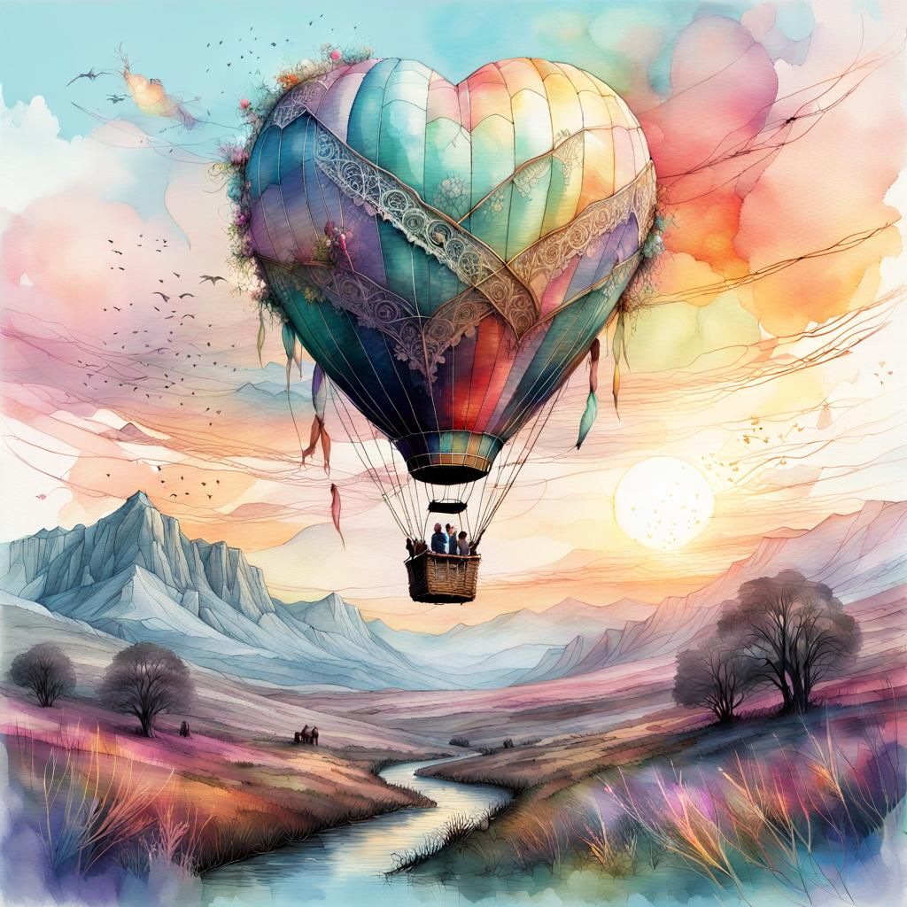 Heart-Shaped Hot Air Balloon in Pastel Colors