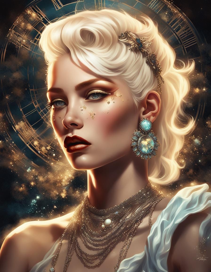 Glamorous Pin-Up Digital Painting in Mystic Realism Style