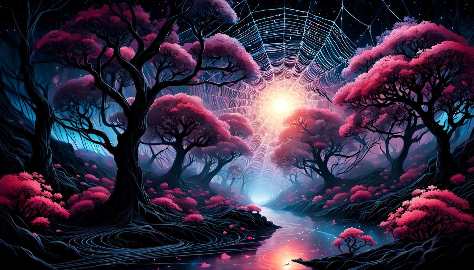 Cosmic Spiderweb Galaxy Landscape in Digital Matte Art