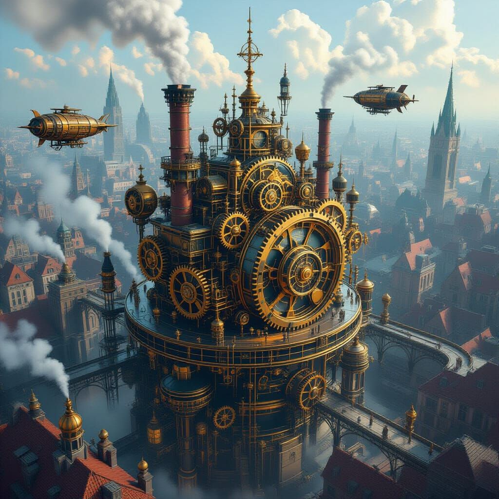 Steampunk City: Clockwork Gears and Airships