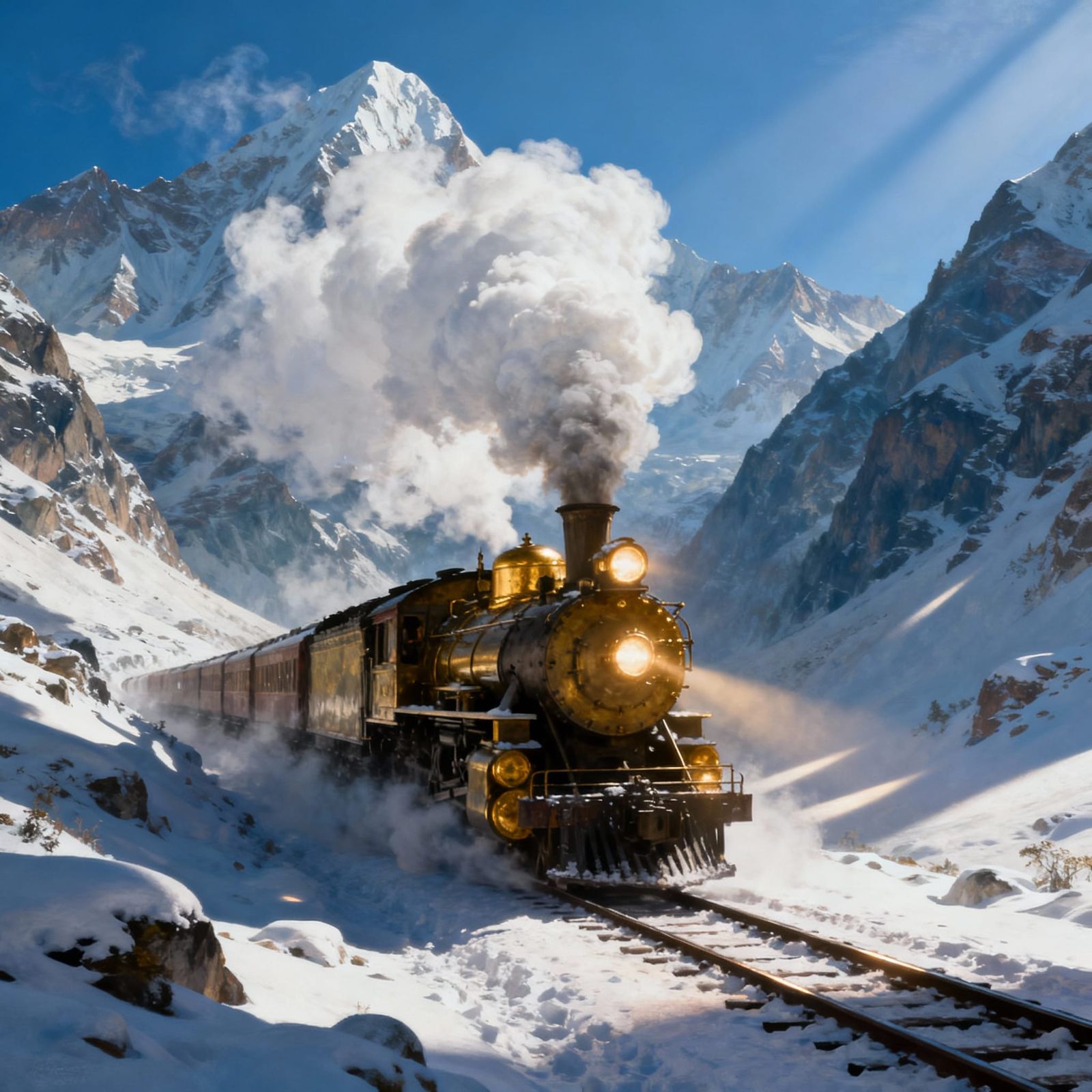 Majestic Steam Train Crosses Snowy Himalayan Pass