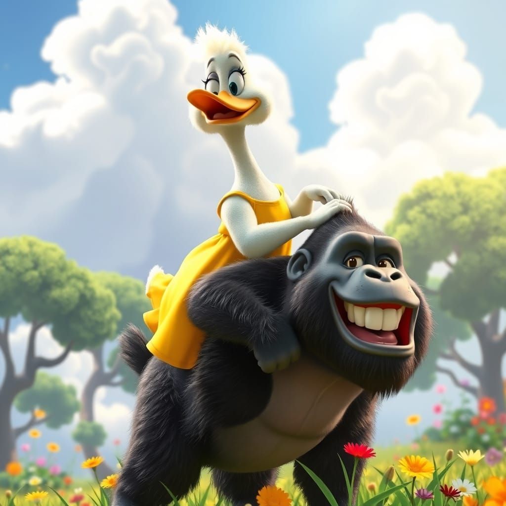 Duck Rides Gorilla in Playful Pixar Animation