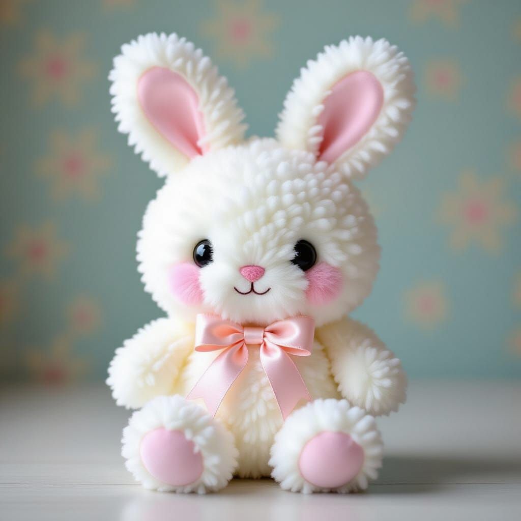 Fluffy Pom Pom Bunny in Pop Art Style