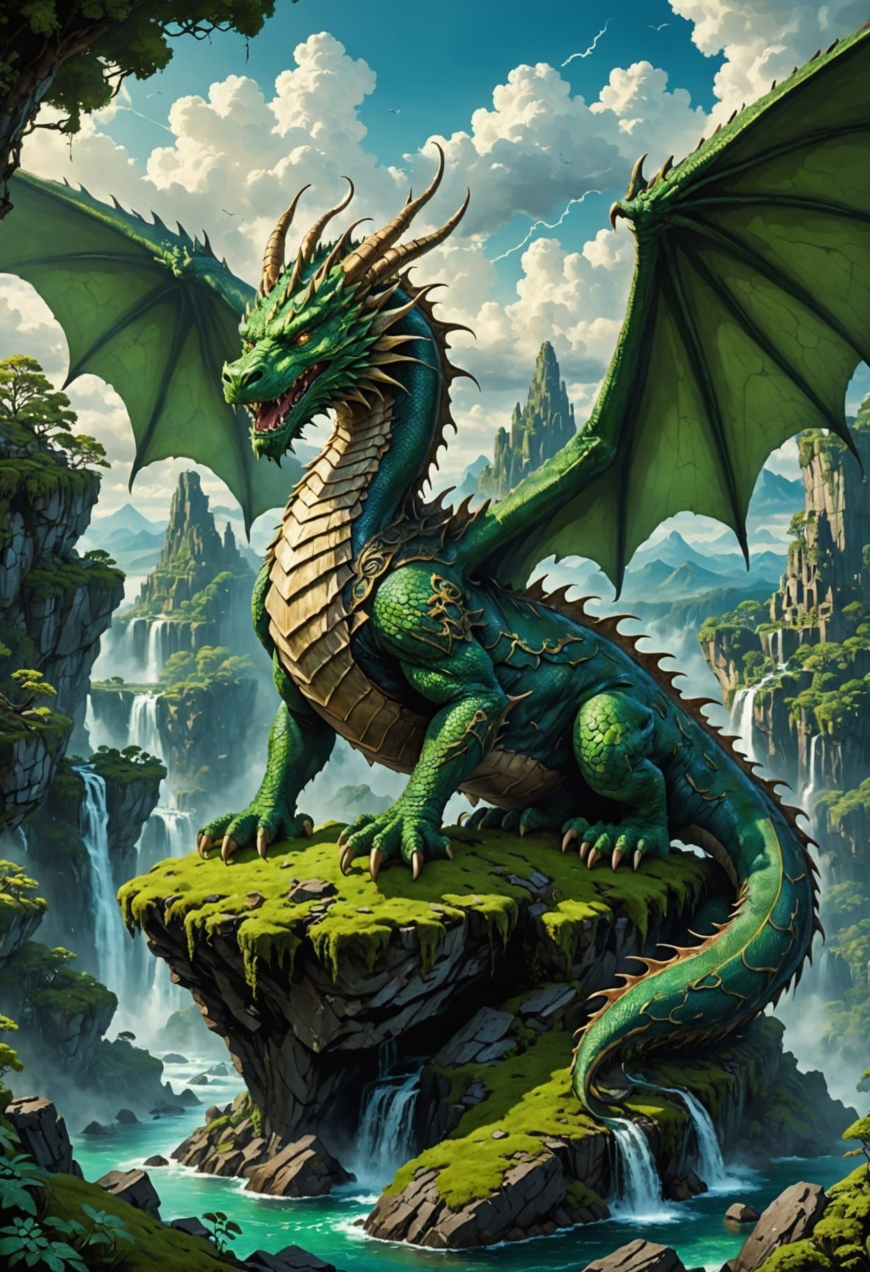 Majestic Ancient Dragon on Cloud-Piercing Ruins