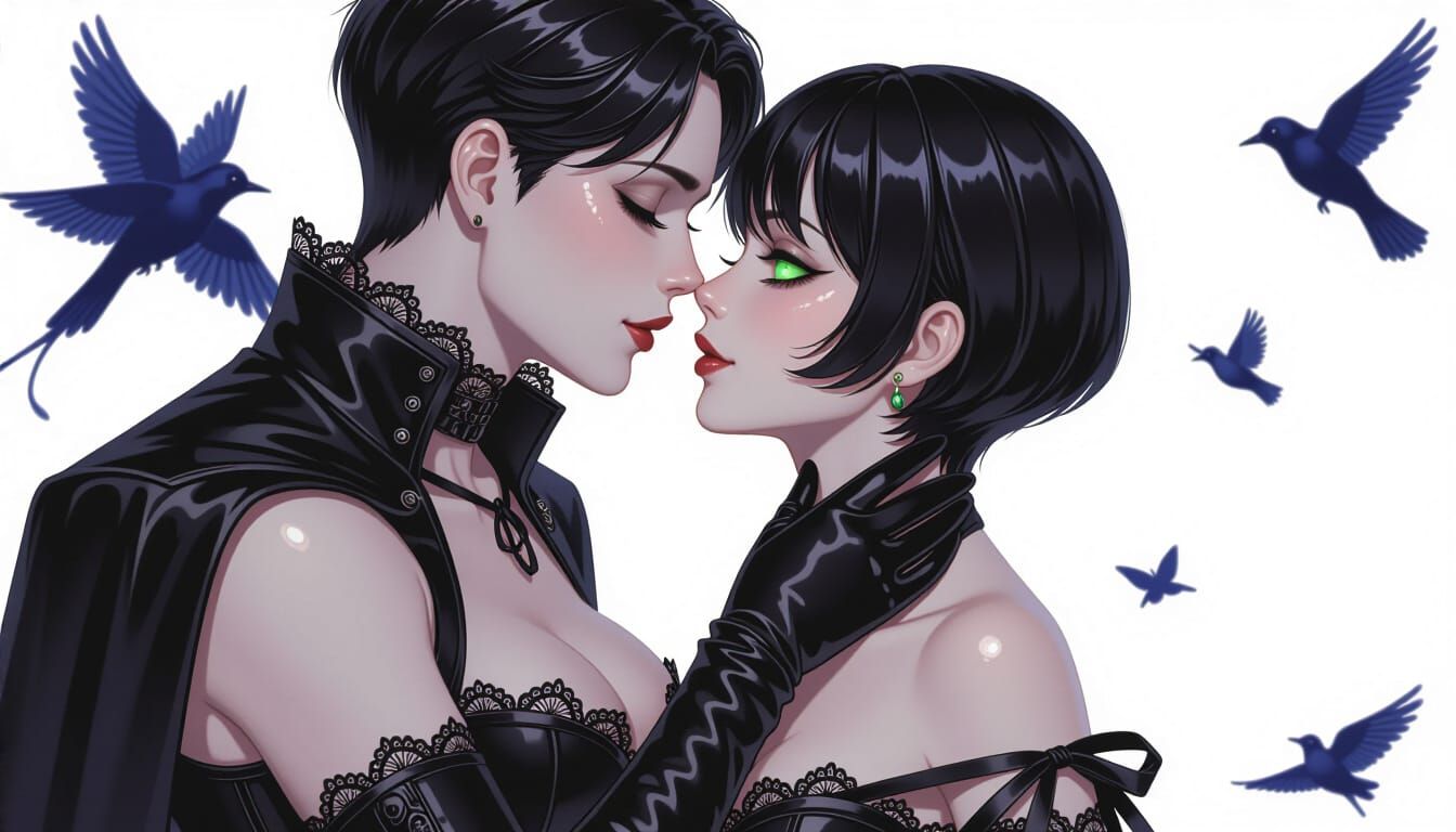 Romantic Anime Illustration of Katerina Heiss Kissing