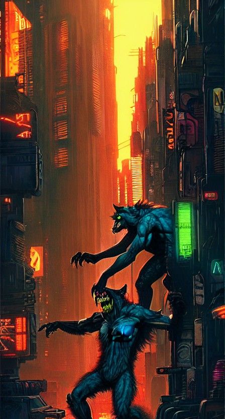 Cyberpunk Werewolf Rampage in Neon Metropolis