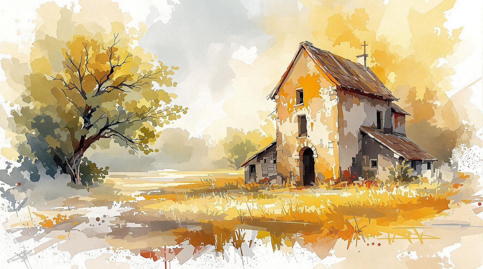 Rural Mill in Summer Watercolour Painting