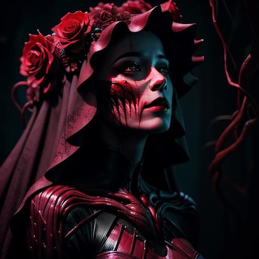 Woman Rips Out Heart with Plant Roots: Horror Aesthetic