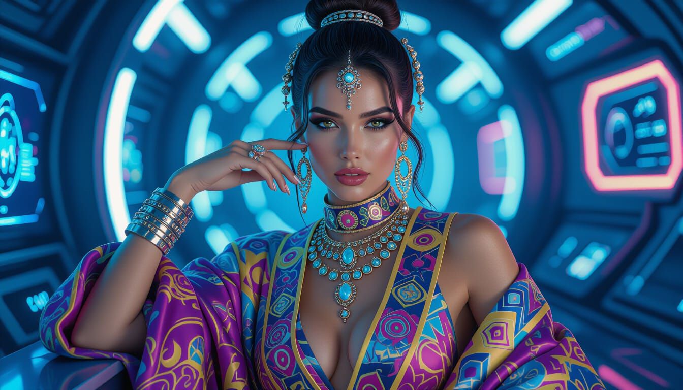 Hyperrealistic Woman in Futuristic Clothing with Neon Accent...