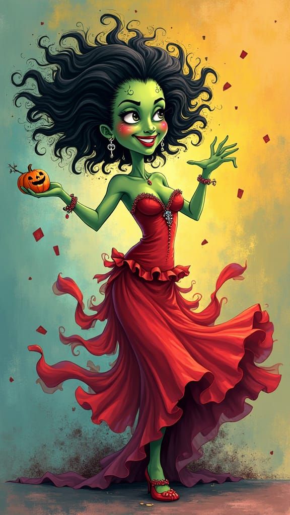 Bride of Frankenstein Dancing Cartoon in Abstract Art