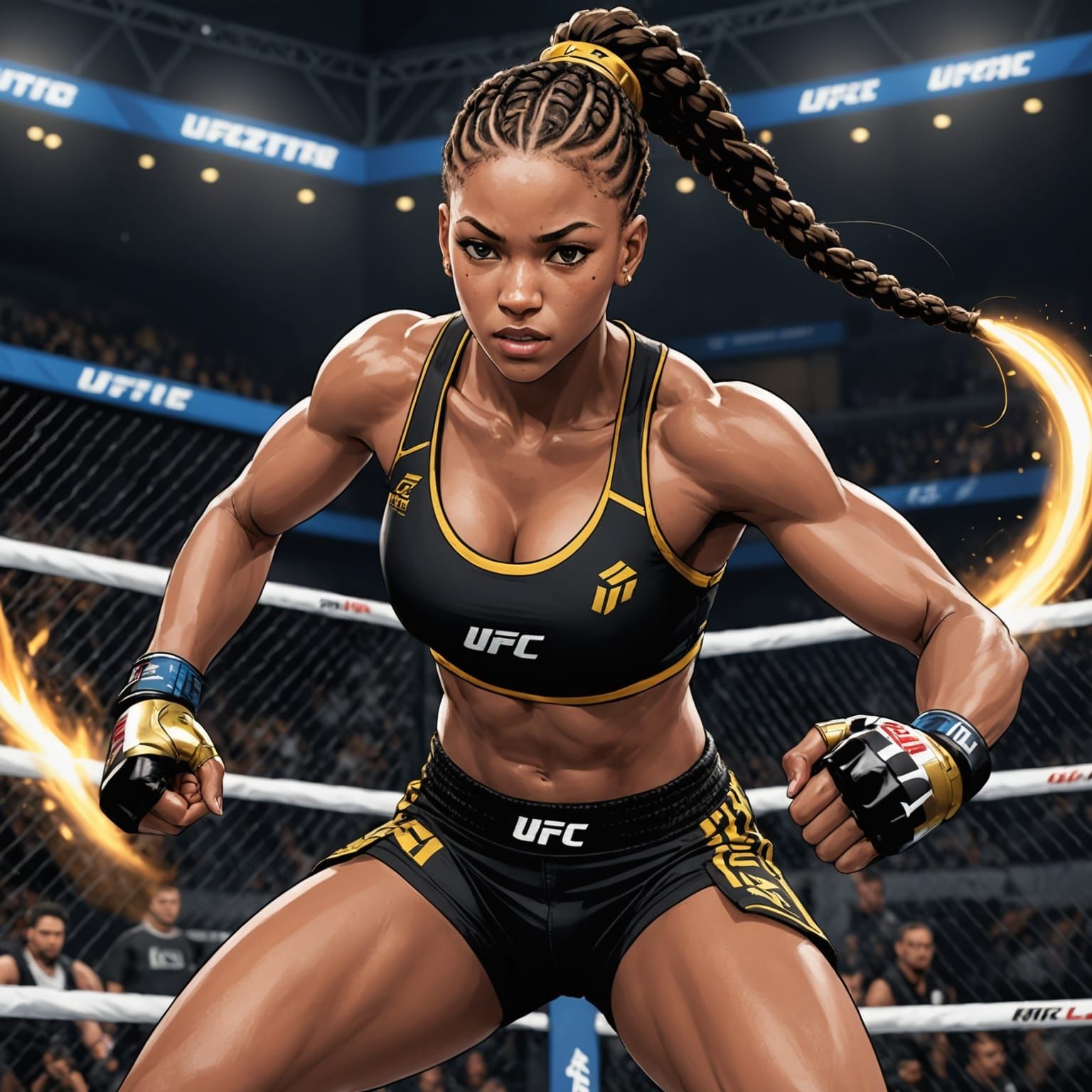 BLACK FEMALE MMA FIGHTER IN JAPANESE ANIME STYLE