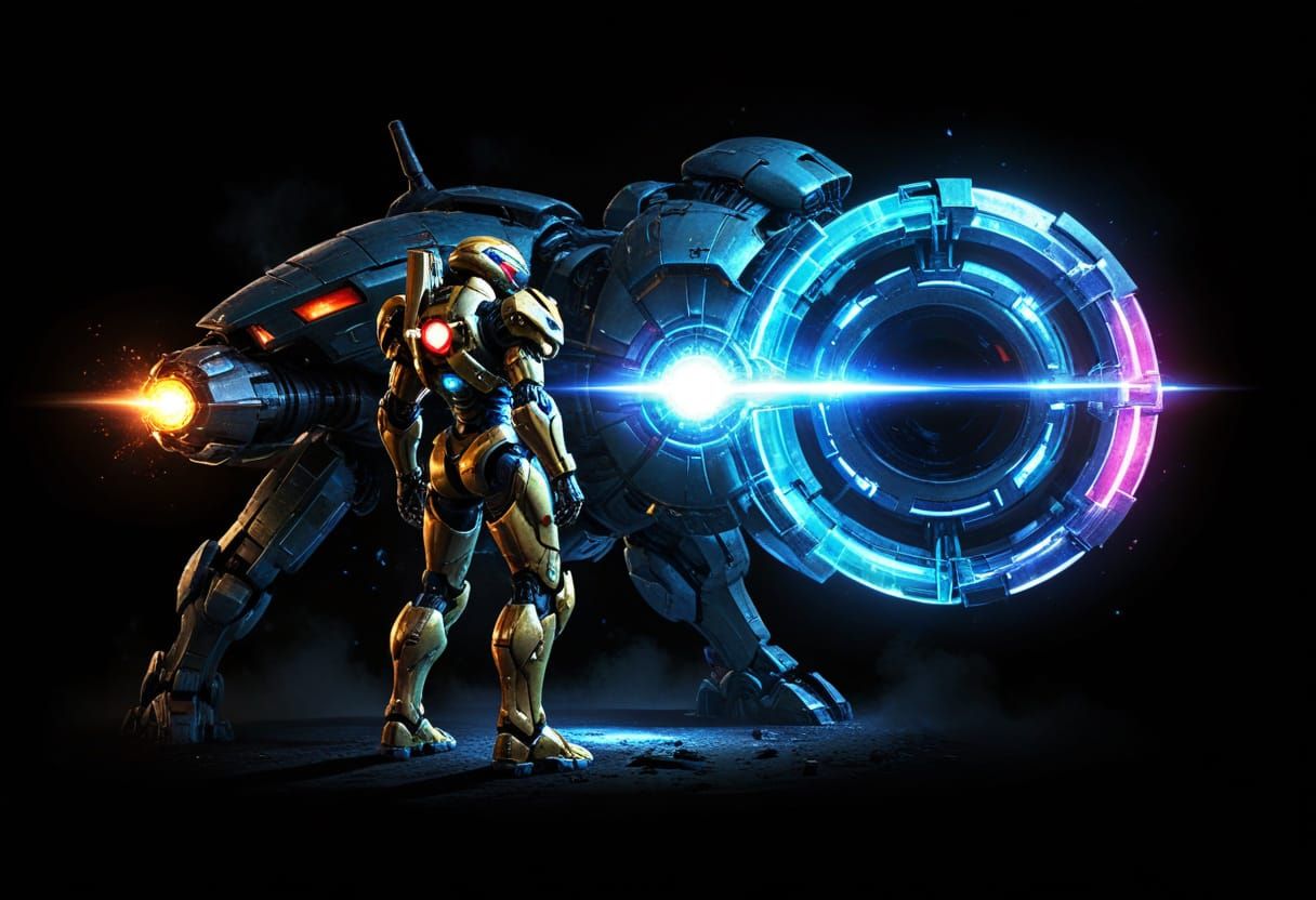 Sci-Fi Mechanic at Stargate with Explosions in Digital Art